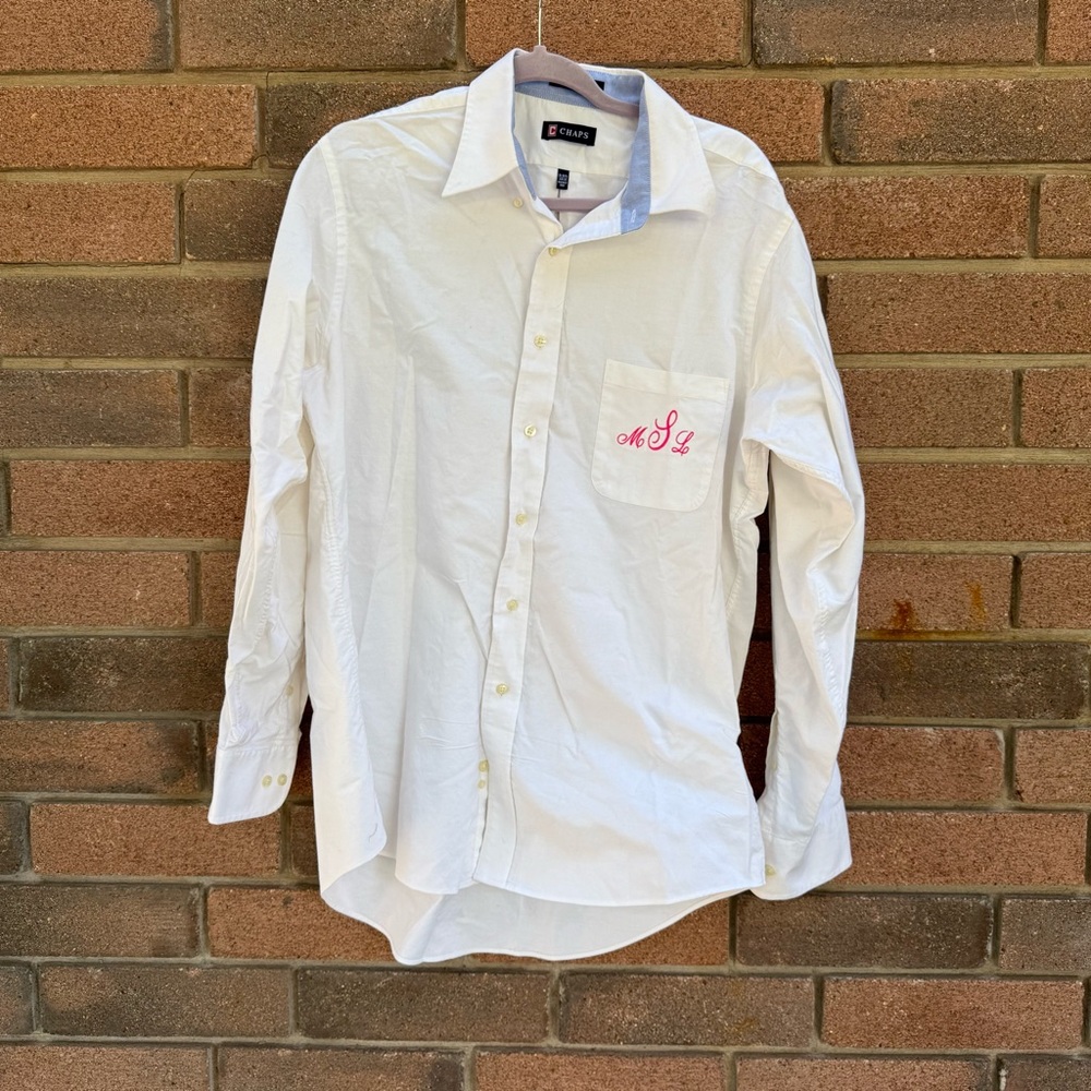 Chaps White Shirt with Pink Embroidery Size 16